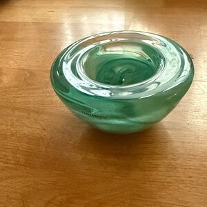 Anna Ehrner Designed Atoll Turquoise Cloud Swirl Kosta Boda Glass Votive
